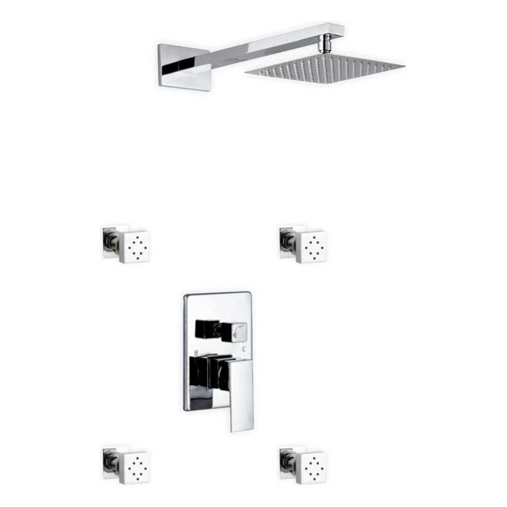 Aqua Piazza Brass Shower Set With 8" Square Rain Shower and 4 Body Jets