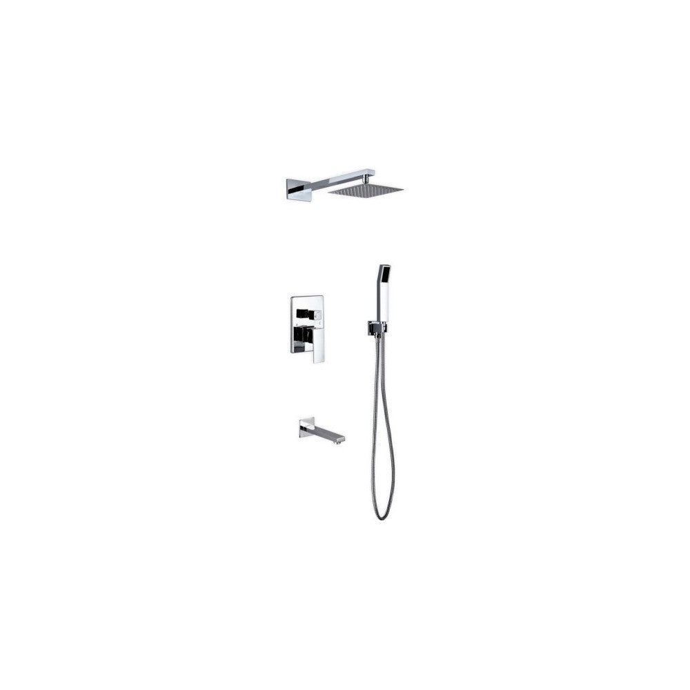 Aqua Piazza Brass Shower Set With 8" Square Rain Shower, Tub Filler and Handheld