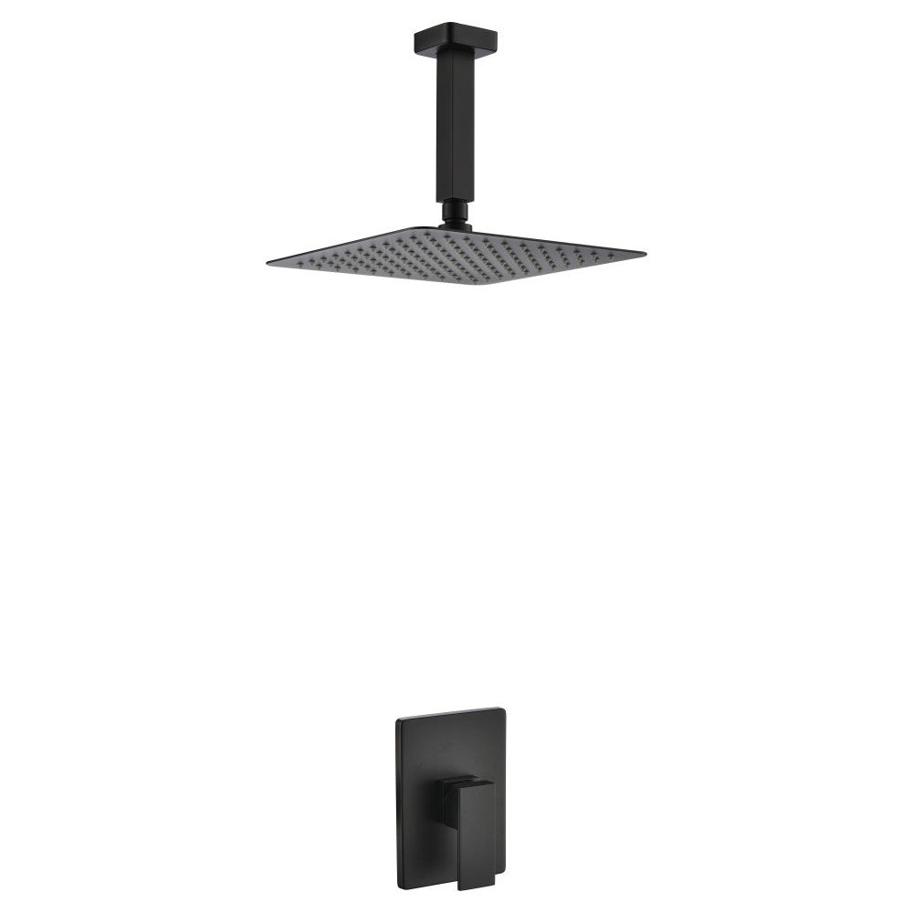 Aqua Piazza Matte Black Shower Set With 12" Ceiling Mount Square Rain Shower