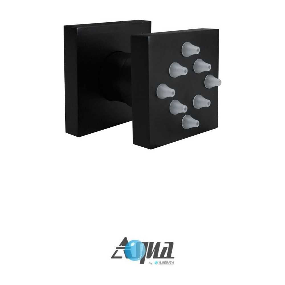 Aqua Piazza Matte Black Shower Set With 12" Square Rain Shower and 4 Body Jets