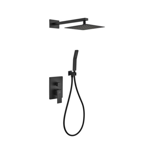 Aqua Piazza Matte Black Shower Set With 8" Square Rain Shower and Handheld