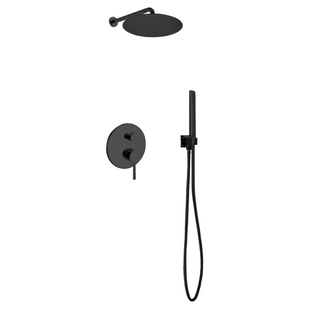 Aqua Rondo Matte Black Shower Set, 12" Rain Shower and Handheld