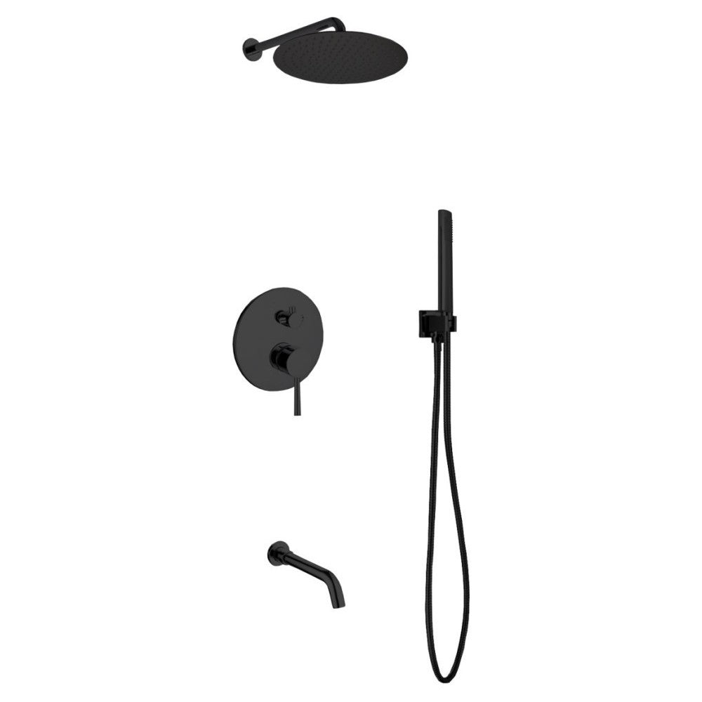 Aqua Rondo Matte Black Shower Set, 12" Rain Shower, Handheld and Tub Filler