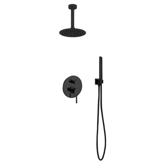 Aqua Rondo Matte Black Shower Set, 8" Ceiling Mount Square Rain Shower, Handheld