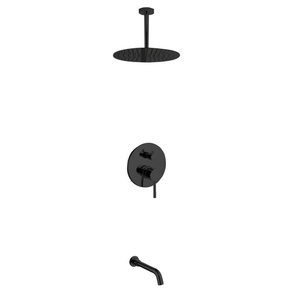 Aqua Rondo Matte Black Shower Set, Ceiling Mount 12" Rain Shower, Tub Filler