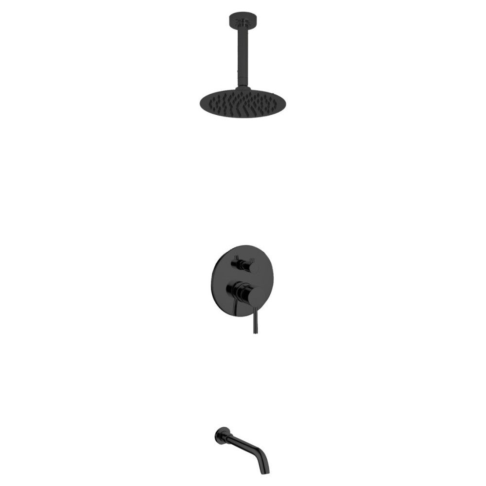 Aqua Rondo Matte Black Shower Set, Ceiling Mount 8" Rain Shower, Tub Filler