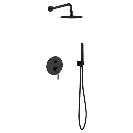 Aqua Rondo Matte Black Shower Set With 8" Rain Shower and Handheld