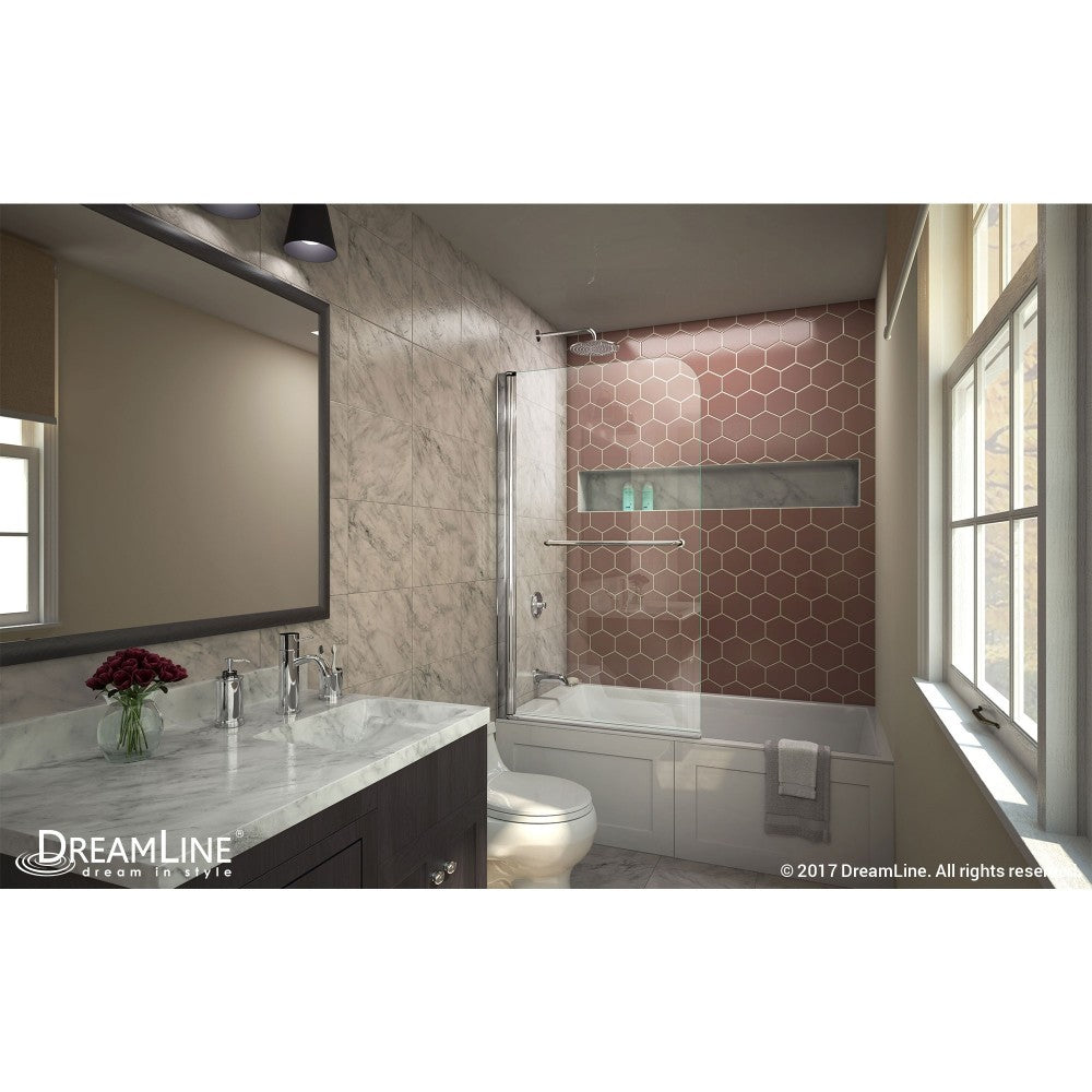 Aqua Swing 34 in. W x 58 in. H Frameless Tub Door in Chrome