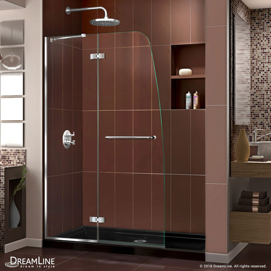 Aqua Ultra 36 in. D x 60 in. W x 74 3/4 in. H Frameless Shower Door in Chrome and Center Drain Black Base Kit