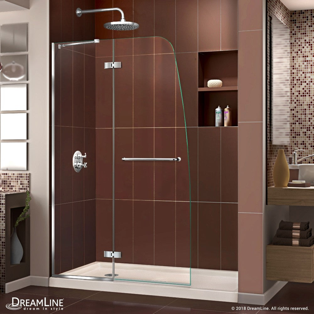 Aqua Ultra 36 in. D x 60 in. W x 74 3/4 in. H Frameless Shower Door in Chrome and Left Drain Biscuit Base Kit