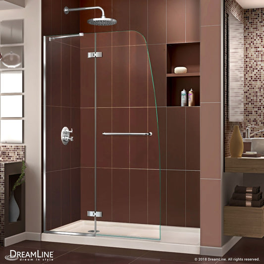Aqua Ultra 36 in. D x 60 in. W x 74 3/4 in. H Frameless Shower Door in Chrome and Left Drain Biscuit Base Kit