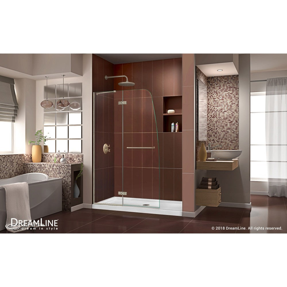 Aqua Ultra 45 in. W x 72 in. H Frameless Hinged Shower Door in Brushed Nickel