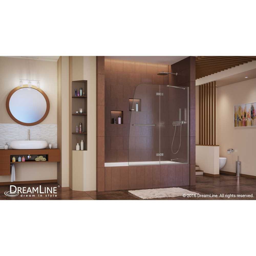 Aqua Ultra 48 in. W x 58 in. H Frameless Hinged Tub Door in Brushed Nickel
