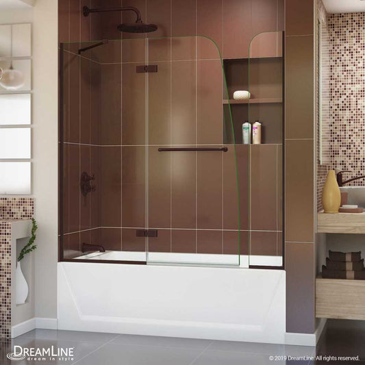 Aqua Ultra 48 in. W x 58 in. H Frameless Hinged Tub Door with 9 in. Extender Panel in Oil Rubbed Bronze