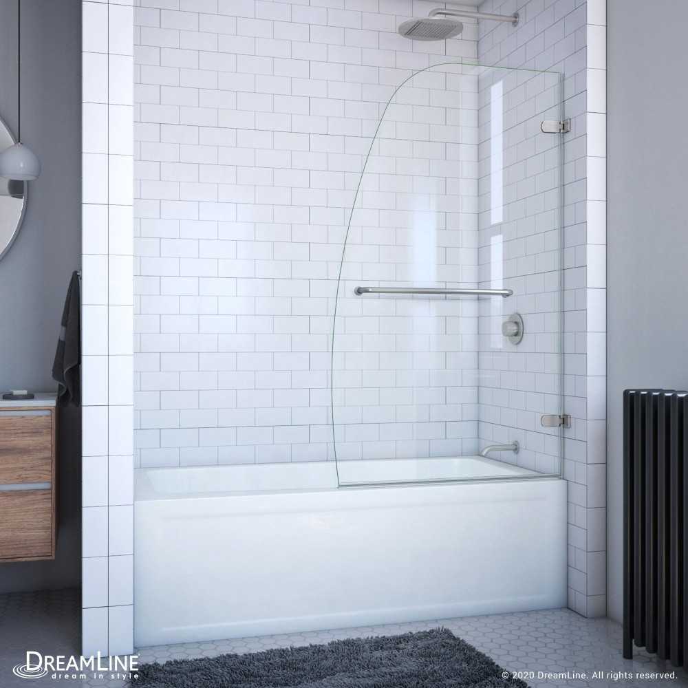 Aqua Uno 34 in. W x 58 in. H Frameless Hinged Tub Door in Brushed Nickel
