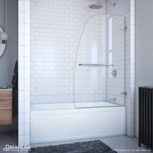 Aqua Uno 34 in. W x 58 in. H Frameless Hinged Tub Door in Brushed Nickel