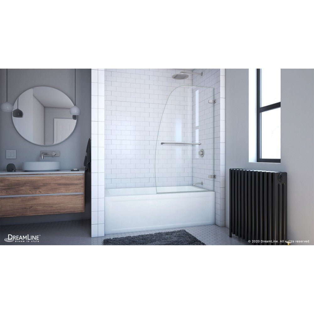 Aqua Uno 34 in. W x 58 in. H Frameless Hinged Tub Door in Brushed Nickel