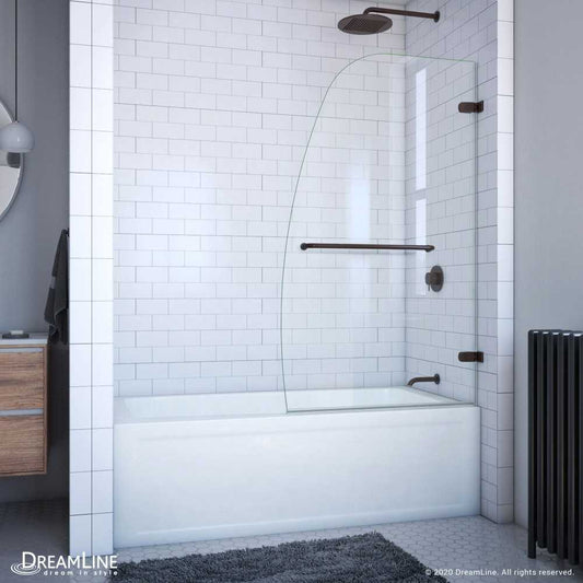 Aqua Uno 34 in. W x 58 in. H Frameless Hinged Tub Door in Oil Rubbed Bronze