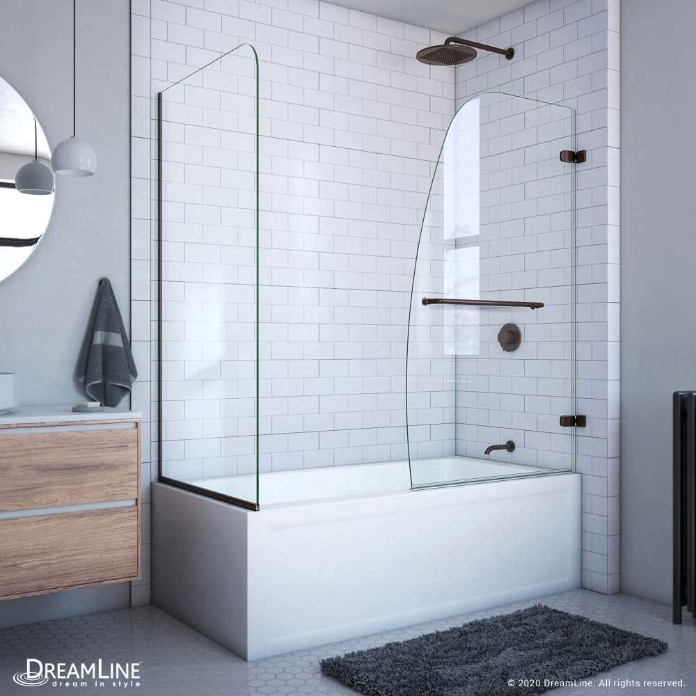 Aqua Uno 56-60 in. W x 30 in. D x 58 in. H Frameless Hinged Tub Door with Return Panel in Oil Rubbed Bronze
