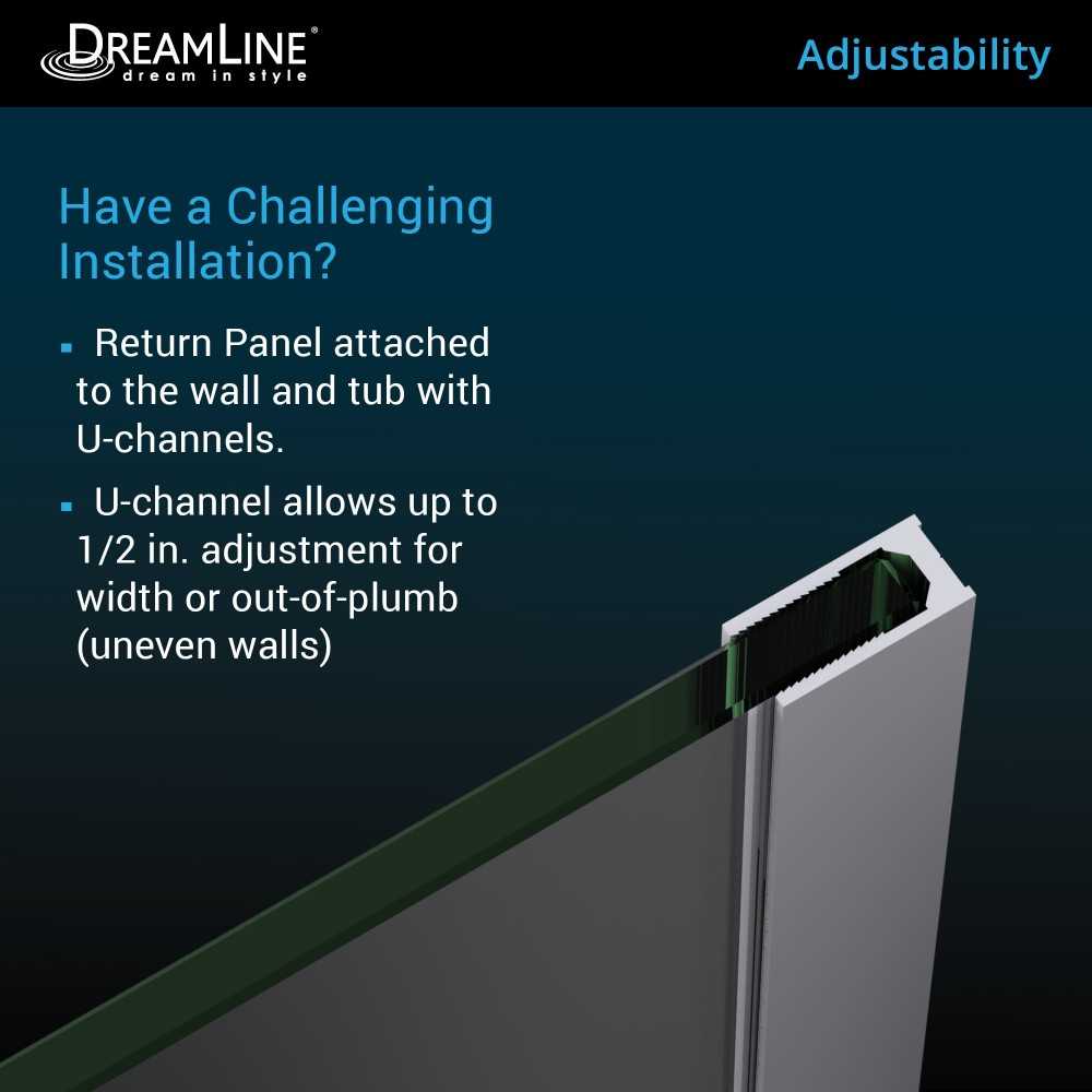 Aqua Uno 56-60 in. W x 30 in. D x 58 in. H Frameless Hinged Tub Door with Return Panel in Satin Black