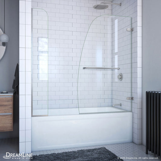 Aqua Uno 56-60 in. W x 58 in. H Frameless Hinged Tub Door with Extender Panel in Brushed Nickel