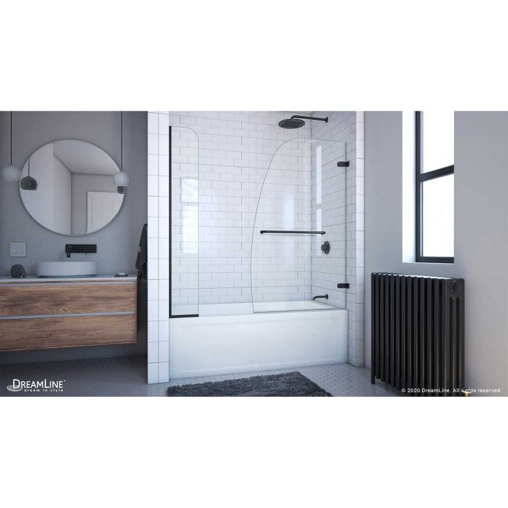 Aqua Uno 56-60 in. W x 58 in. H Frameless Hinged Tub Door with Extender Panel in Satin Black