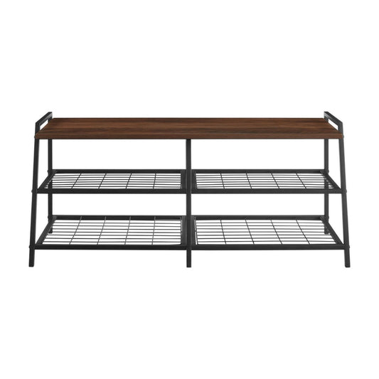 Arlo 42" Industrial Metal and Wood Entry Bench with Shoe Rack - Dark Walnut