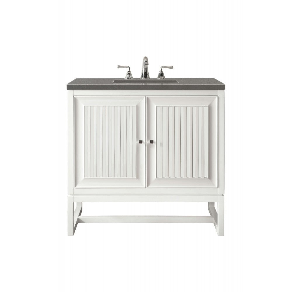 Athens 30" Single Vanity Cabinet, Glossy White, w/ 3 CM Gray Expo Quartz Top