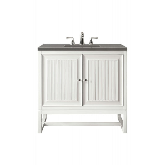 Athens 30" Single Vanity Cabinet, Glossy White, w/ 3 CM Gray Expo Quartz Top