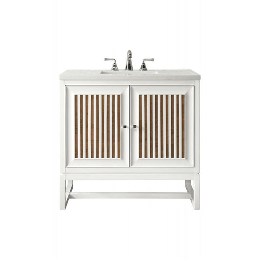 Athens 30" Single Vanity Cabinet, Glossy White, w/ 3 CM Carrara White Top