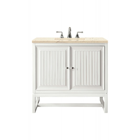 Athens 30" Single Vanity Cabinet, Glossy White, w/ 3 CM Eternal Marfil Top