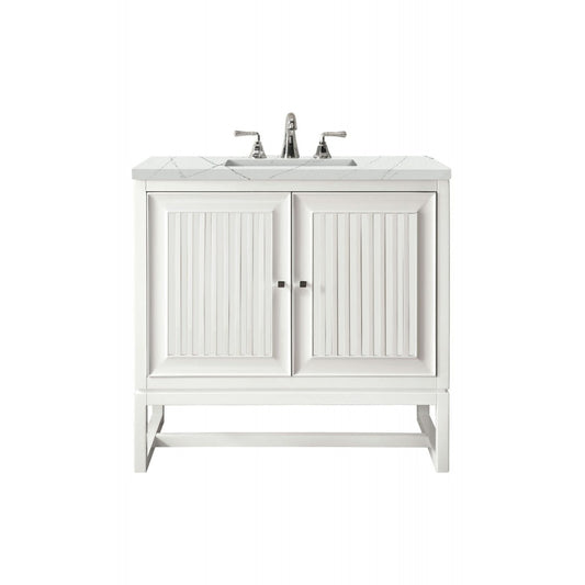 Athens 30" Single Vanity Cabinet, Glossy White, w/ 3 CM Ethereal Noctis Top