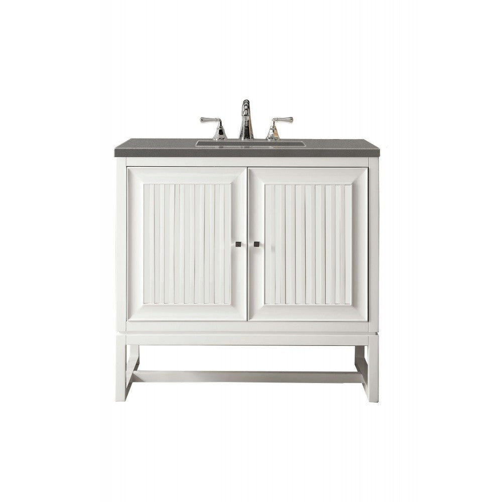 Athens 36" Single Vanity Cabinet, Glossy White, w/ 3 CM Gray Expo Quartz Top