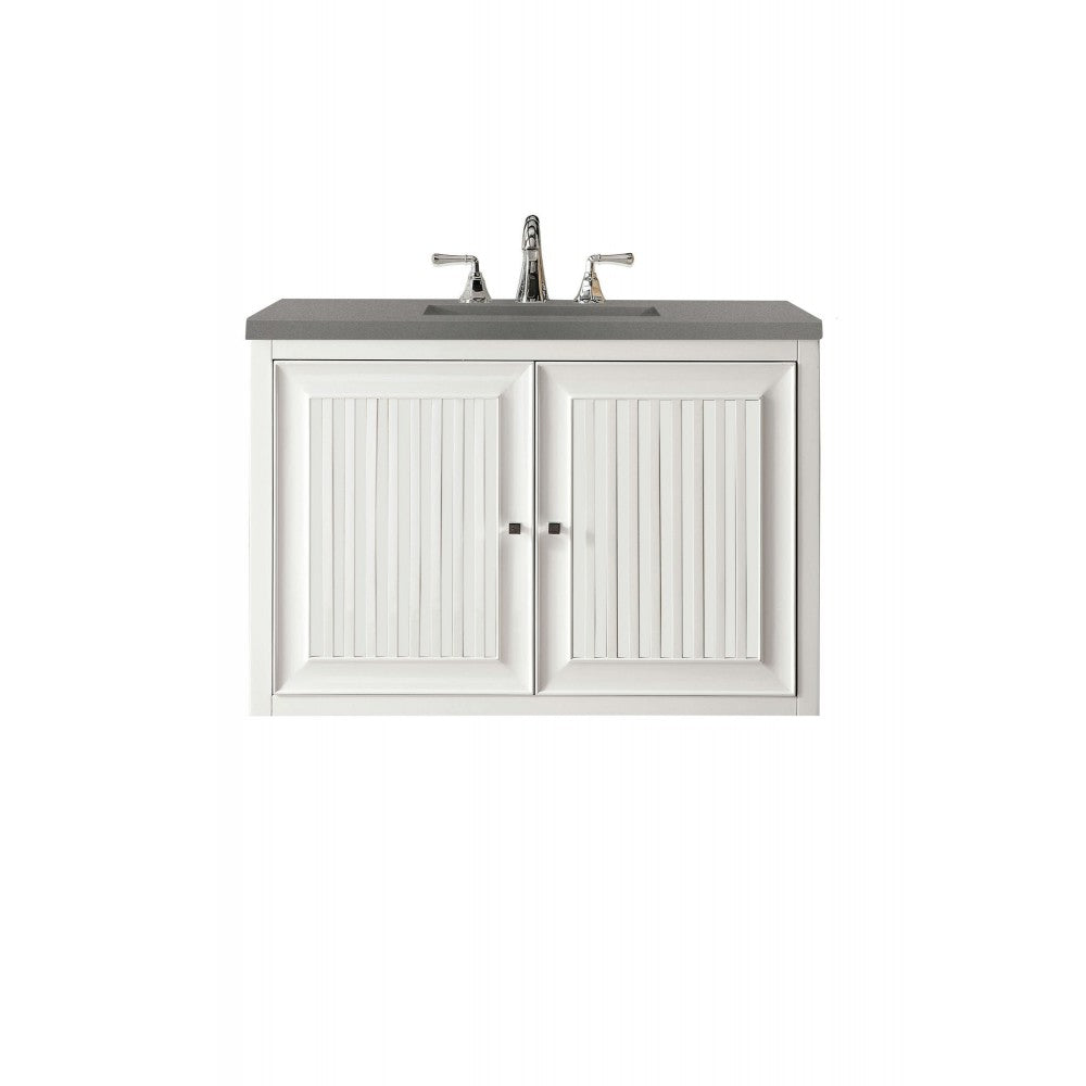Athens 36" Single Vanity Cabinet, Glossy White, w/ 3 CM Gray Expo Quartz Top