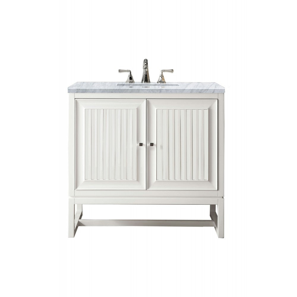 Athens 36" Single Vanity Cabinet, Glossy White, w/ 3 CM Carrara White Top