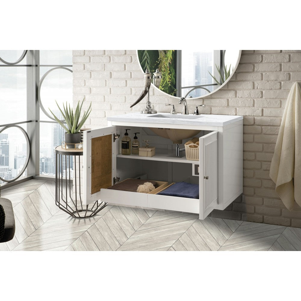 Athens 36" Single Vanity, Glossy White, w/ 3 CM Arctic Fall Solid Surface Top