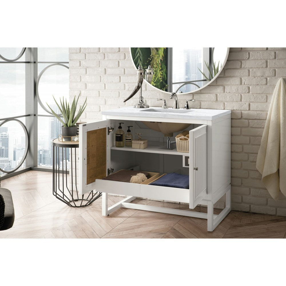 Athens 36" Single Vanity, Glossy White, w/ 3 CM Arctic Fall Solid Surface Top