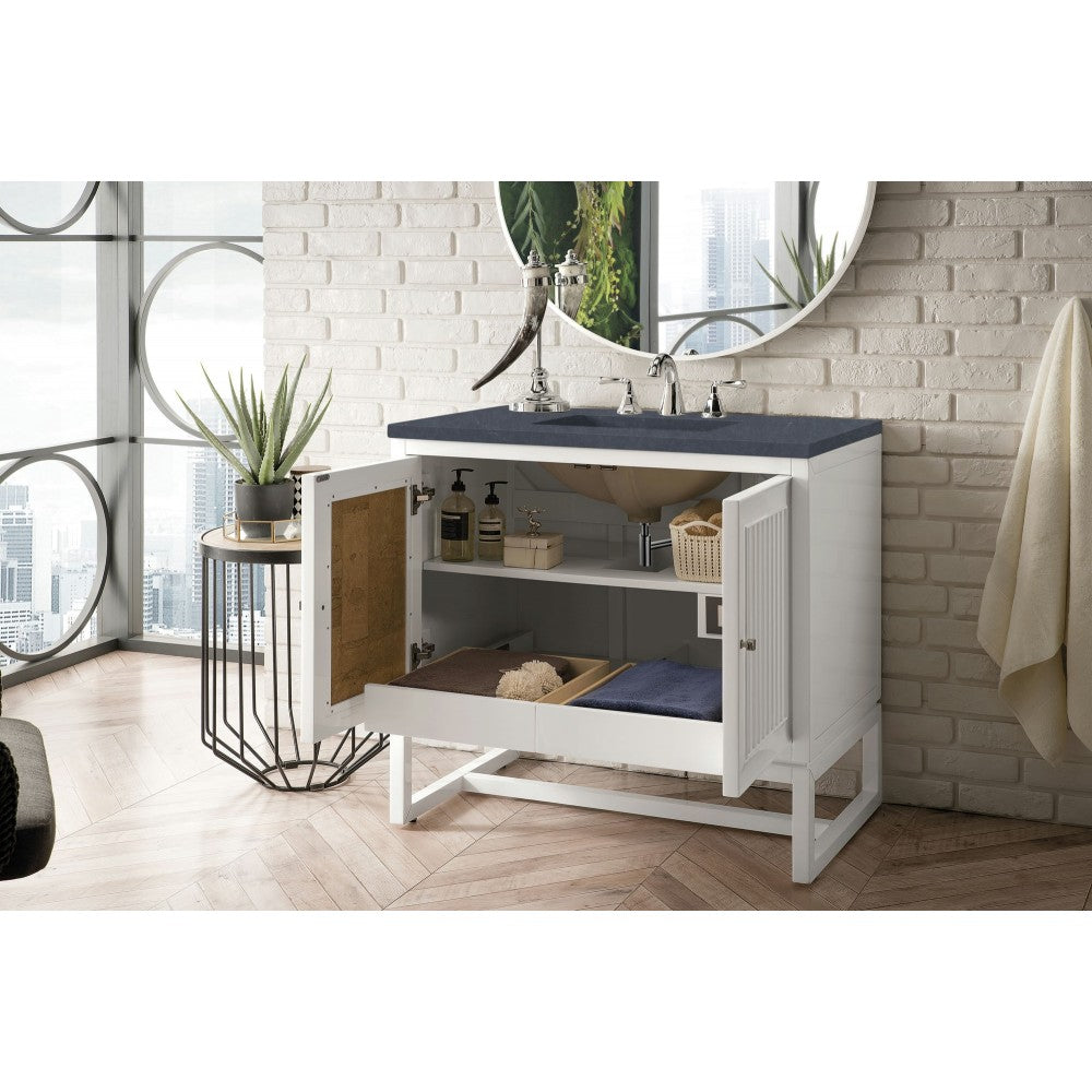 Athens 36" Single Vanity, Glossy White, w/ 3 CM Charcoal Soapstone Quartz Top