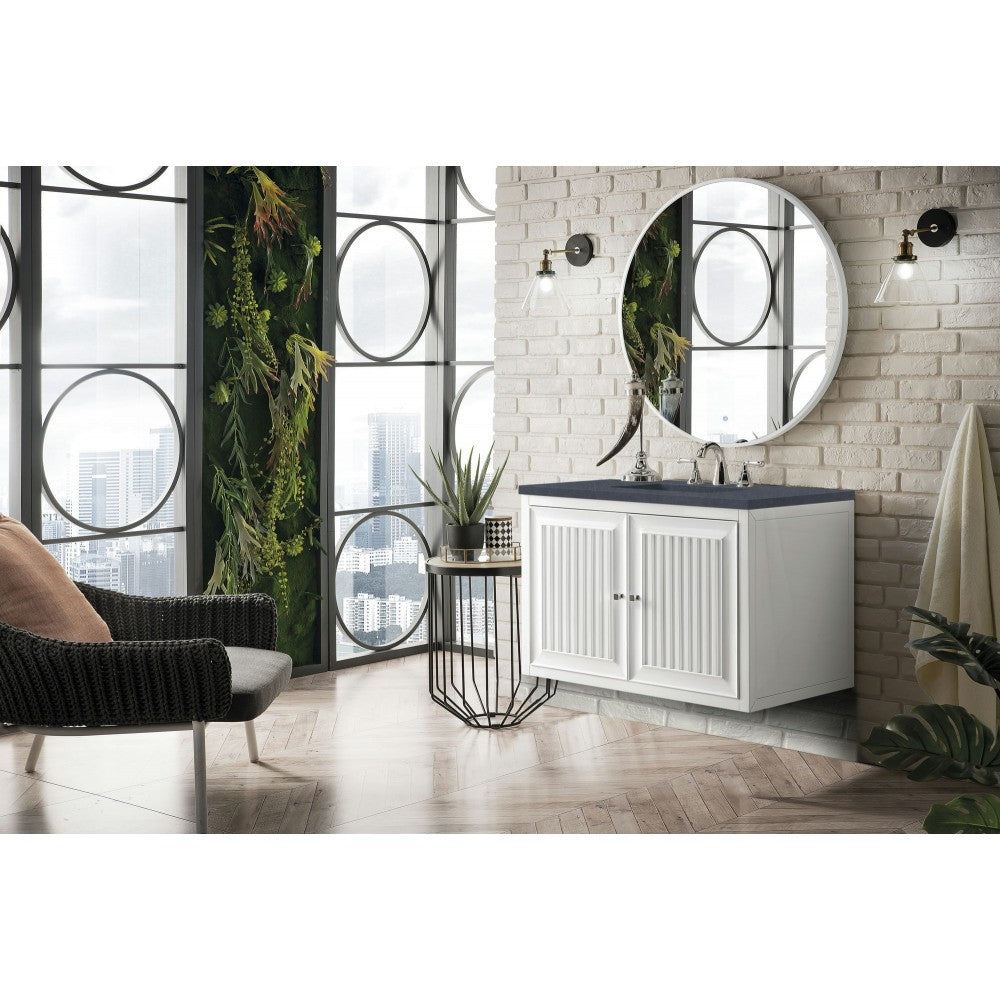 Athens 36" Single Vanity, Glossy White, w/ 3 CM Charcoal Soapstone Quartz Top