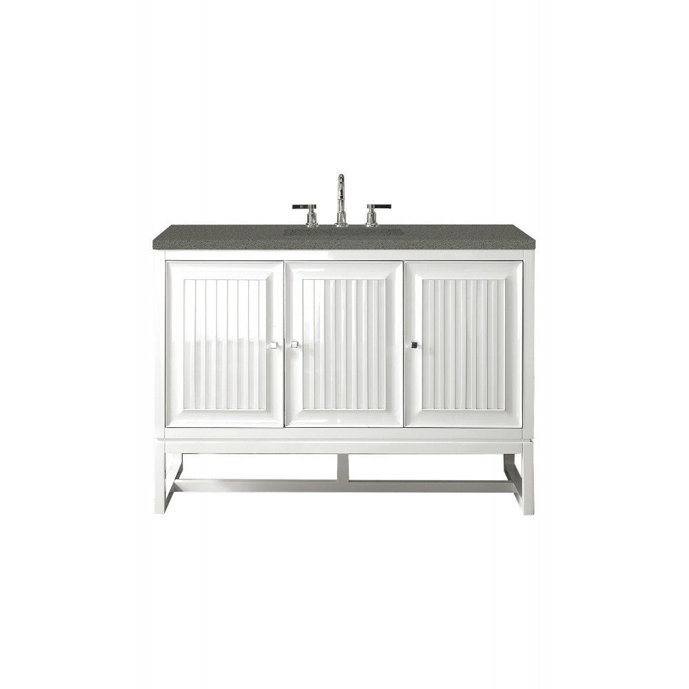 Athens 48" Single Vanity Cabinet, Glossy White, w/ 3 CM Gray Expo Quartz Top
