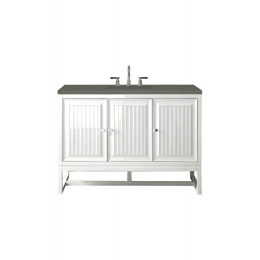 Athens 48" Single Vanity Cabinet, Glossy White, w/ 3 CM Gray Expo Quartz Top
