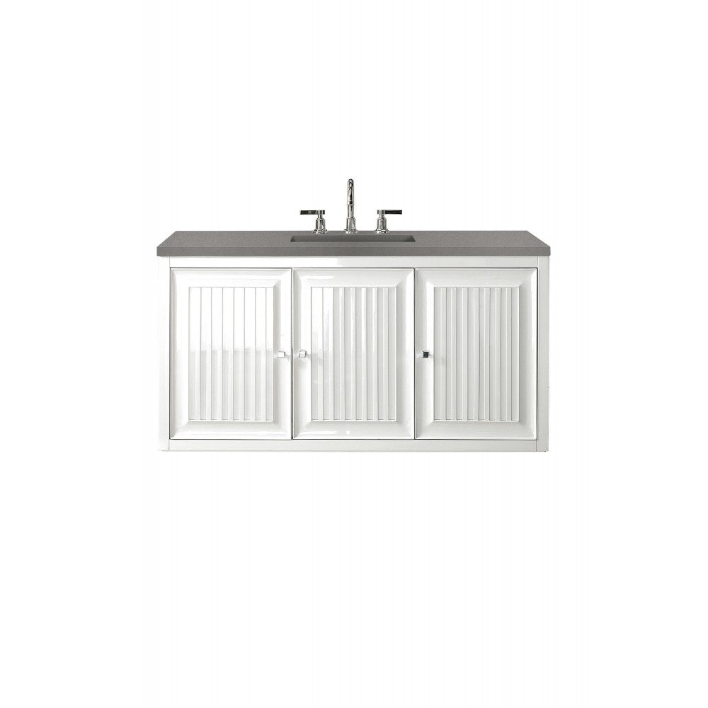 Athens 48" Single Vanity Cabinet, Glossy White, w/ 3 CM Gray Expo Quartz Top