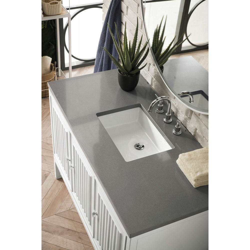 Athens 48" Single Vanity Cabinet, Glossy White, w/ 3 CM Gray Expo Quartz Top