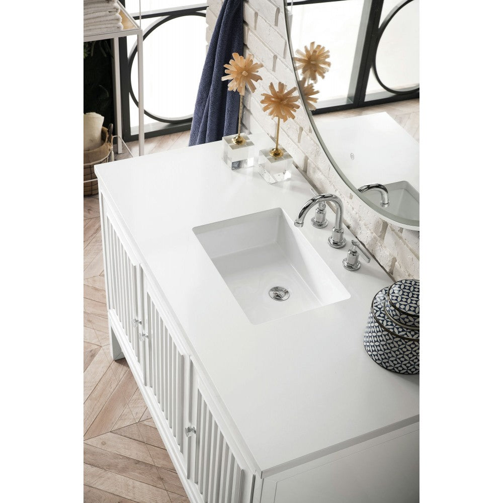 Athens 48" Single Vanity Cabinet, Glossy White, w/ 3 CM Classic White Quartz Top