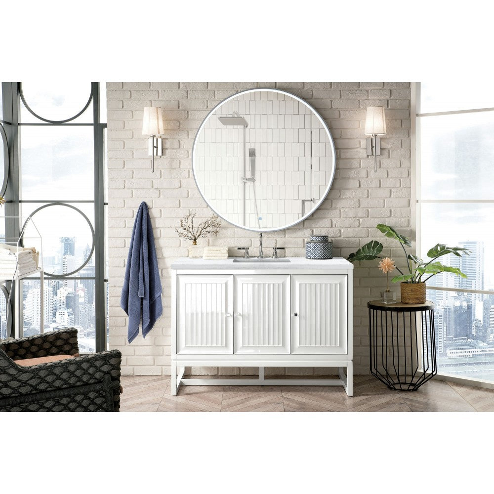 Athens 48" Single Vanity, Glossy White, w/ 3 CM Arctic Fall Solid Surface Top