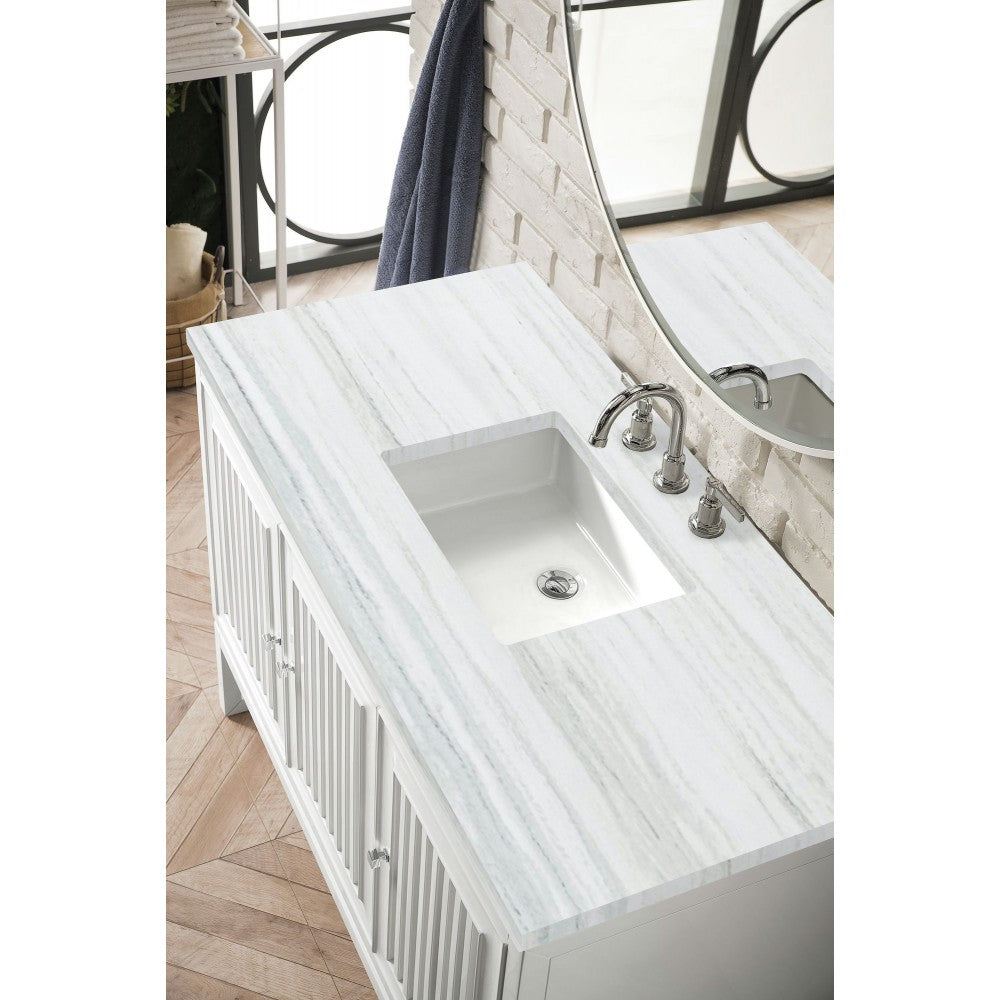 Athens 48" Single Vanity, Glossy White, w/ 3 CM Arctic Fall Solid Surface Top