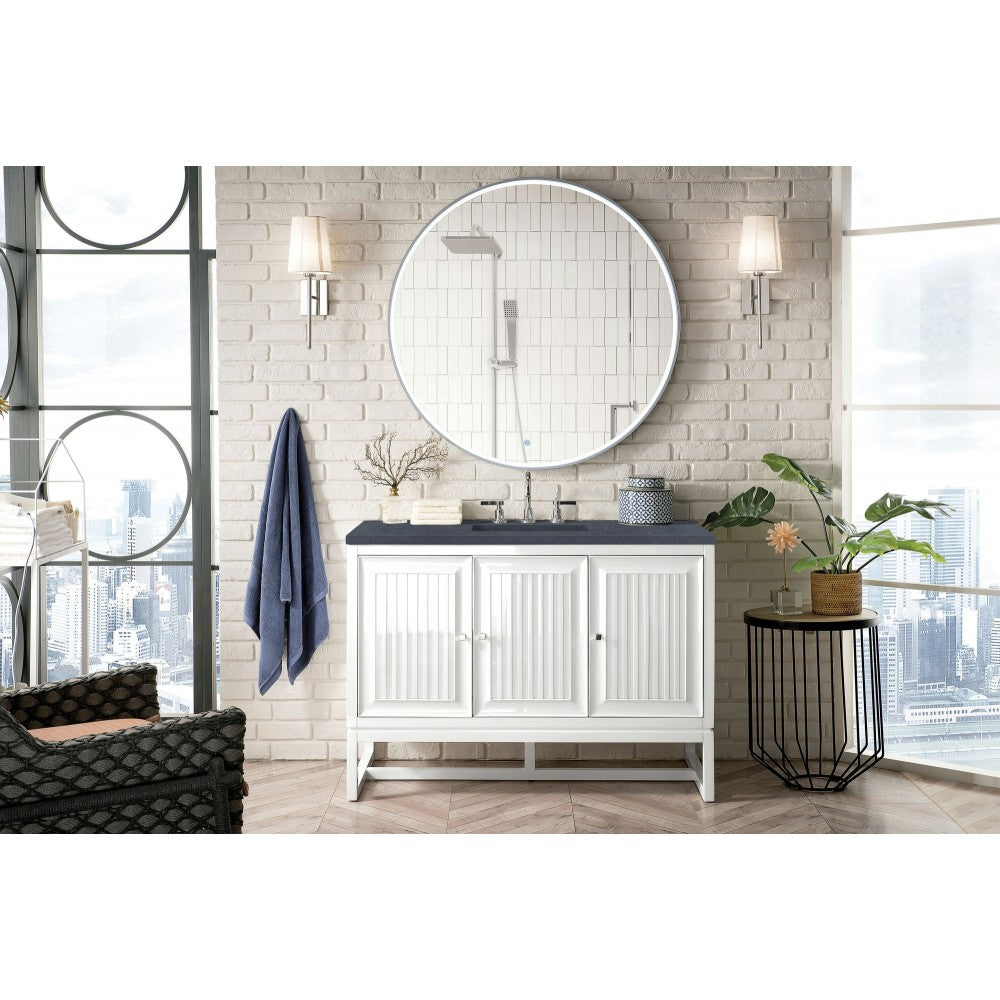 Athens 48" Single Vanity, Glossy White, w/ 3 CM Charcoal Soapstone Quartz Top