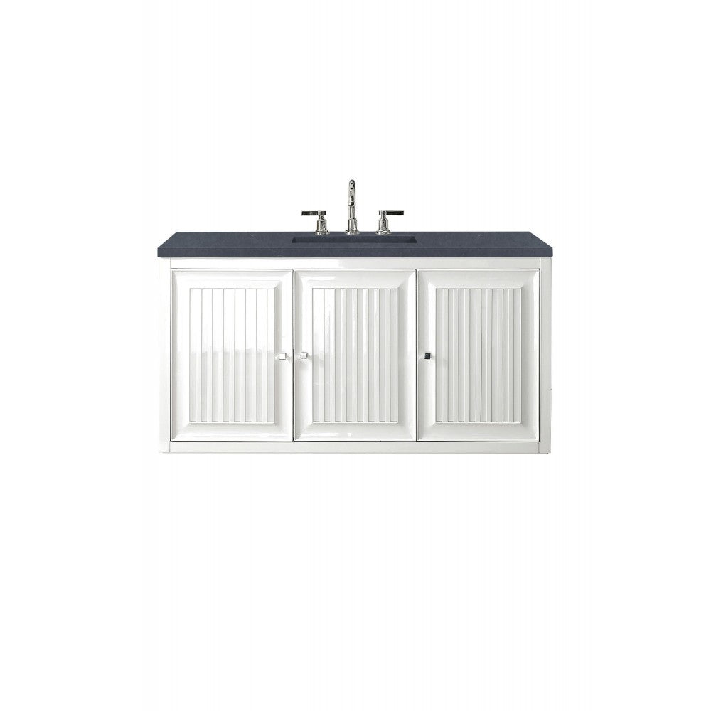 Athens 48" Single Vanity, Glossy White, w/ 3 CM Charcoal Soapstone Quartz Top