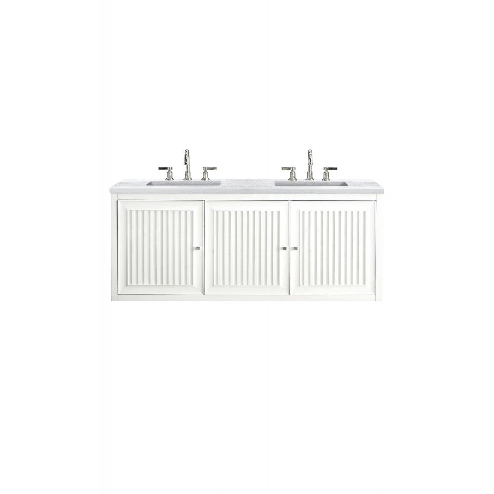 Athens 60" Double Vanity, Glossy White, w/ 3 CM Arctic Fall Solid Surface Top