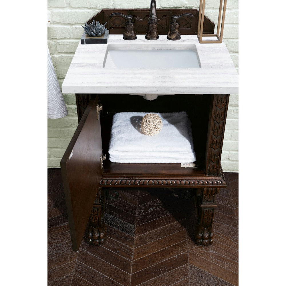 Balmoral 26" Single Vanity, Antique Walnut w/ 3 CM Arctic Fall Solid Surface Top